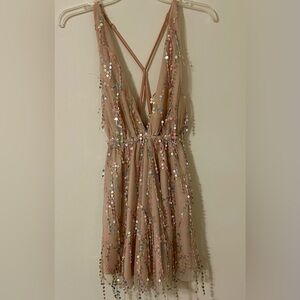 EUC Angel Biba Blush Dangle Sequin Party Dress Size Small